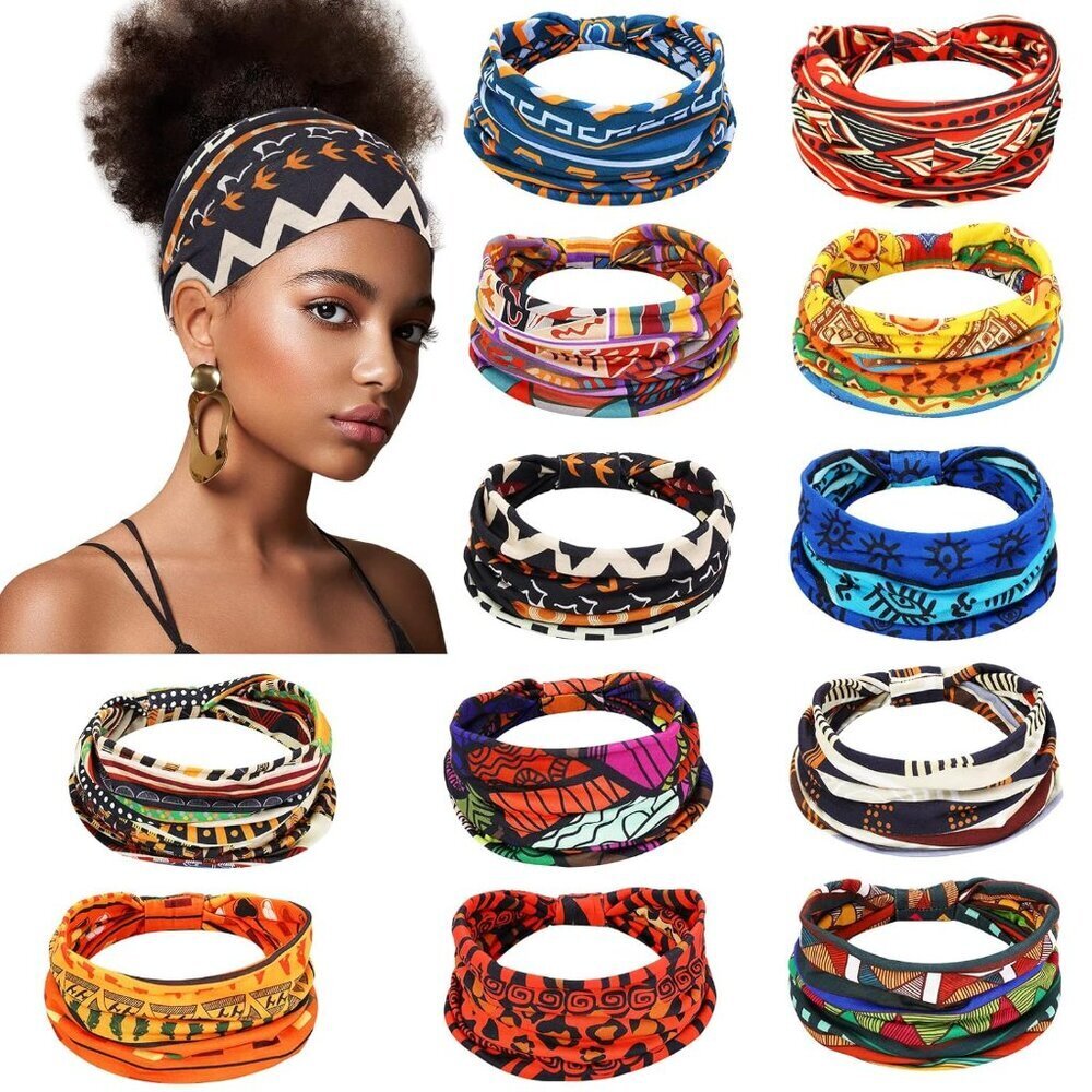 12 Pcs African Headbands for Women - Chiffon Knotted Assorted Bandeau Headbands